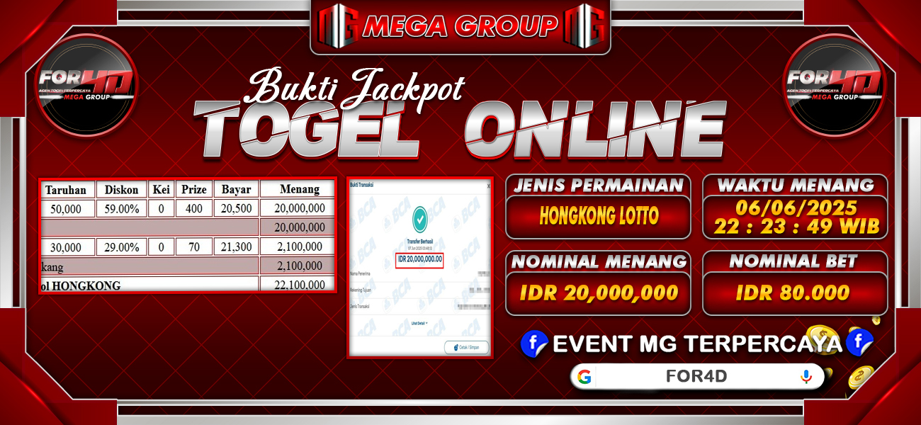 Bukti JP situs For4D hari Sabtu, 07 Juni 2025