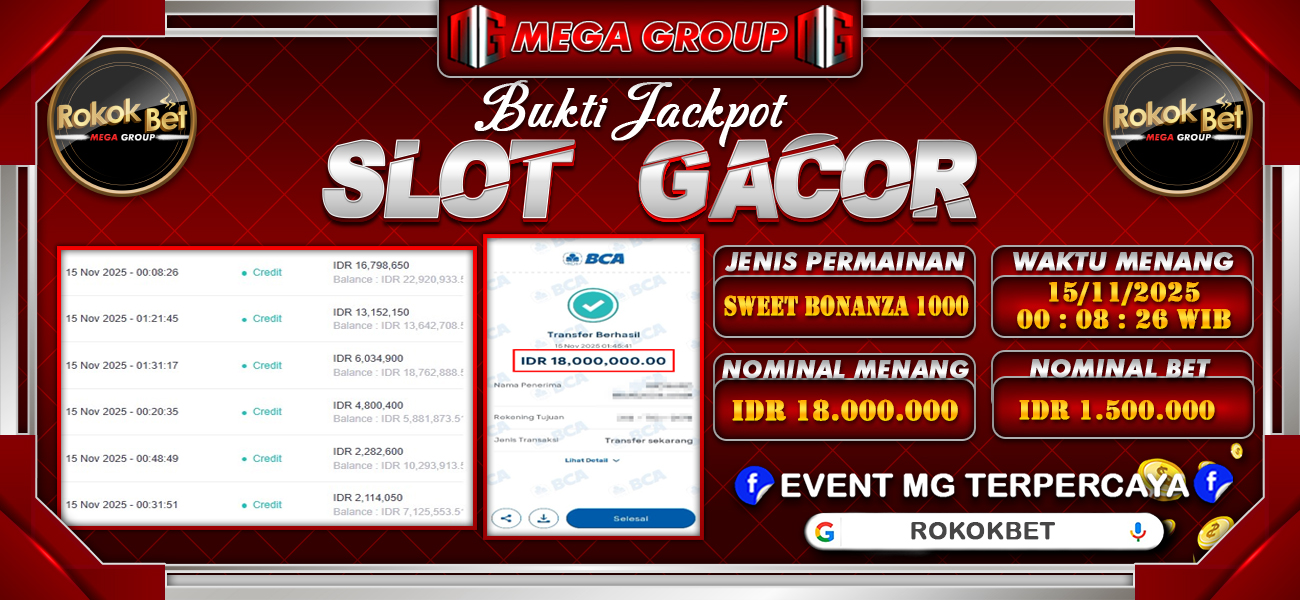 Bukti JP situs Rokokbet hari Sabtu, 15 November 2025