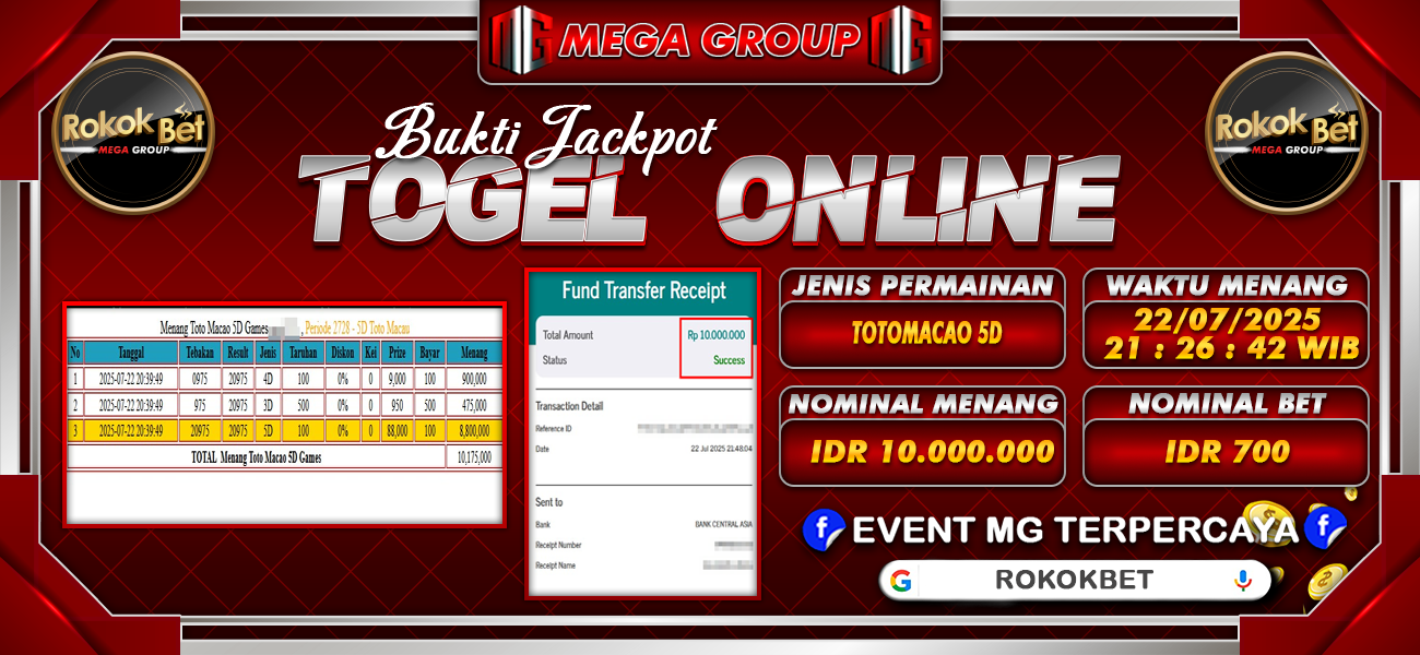 Bukti JP situs Rokokbet hari Rabu, 23 Juli 2025