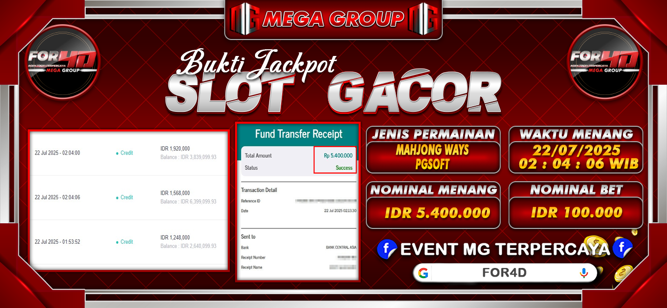 Bukti JP situs For4D hari Selasa, 22 Juli 2025