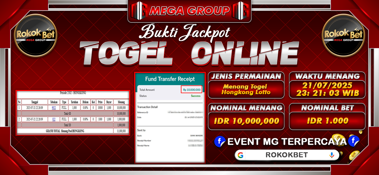 Bukti JP situs Rokokbet hari Selasa, 22 Juli 2025