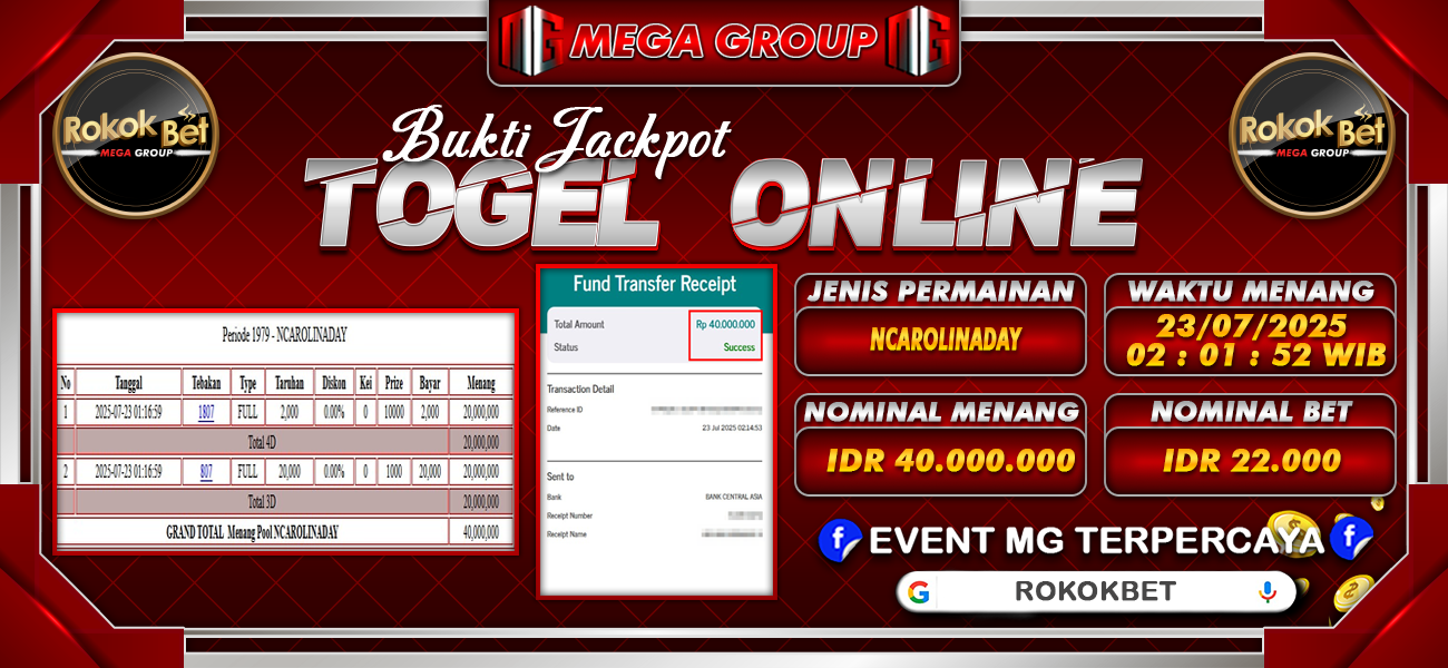 Bukti JP situs Rokokbet hari Rabu, 23 Juli 2025